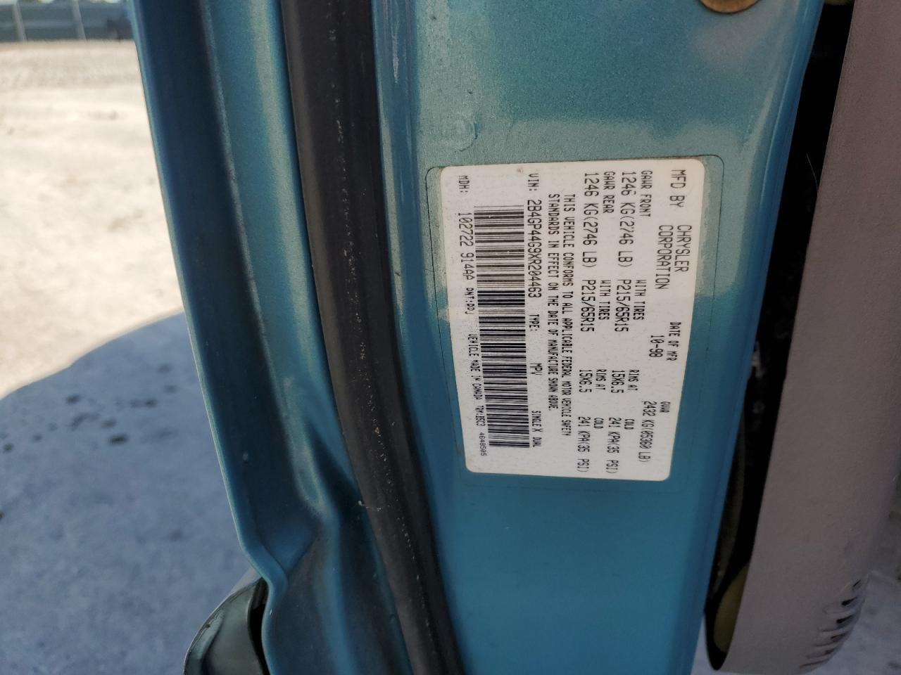 1999 Dodge Grand Caravan Se VIN: 2B4GP44G9XR204463 Lot: 64301385