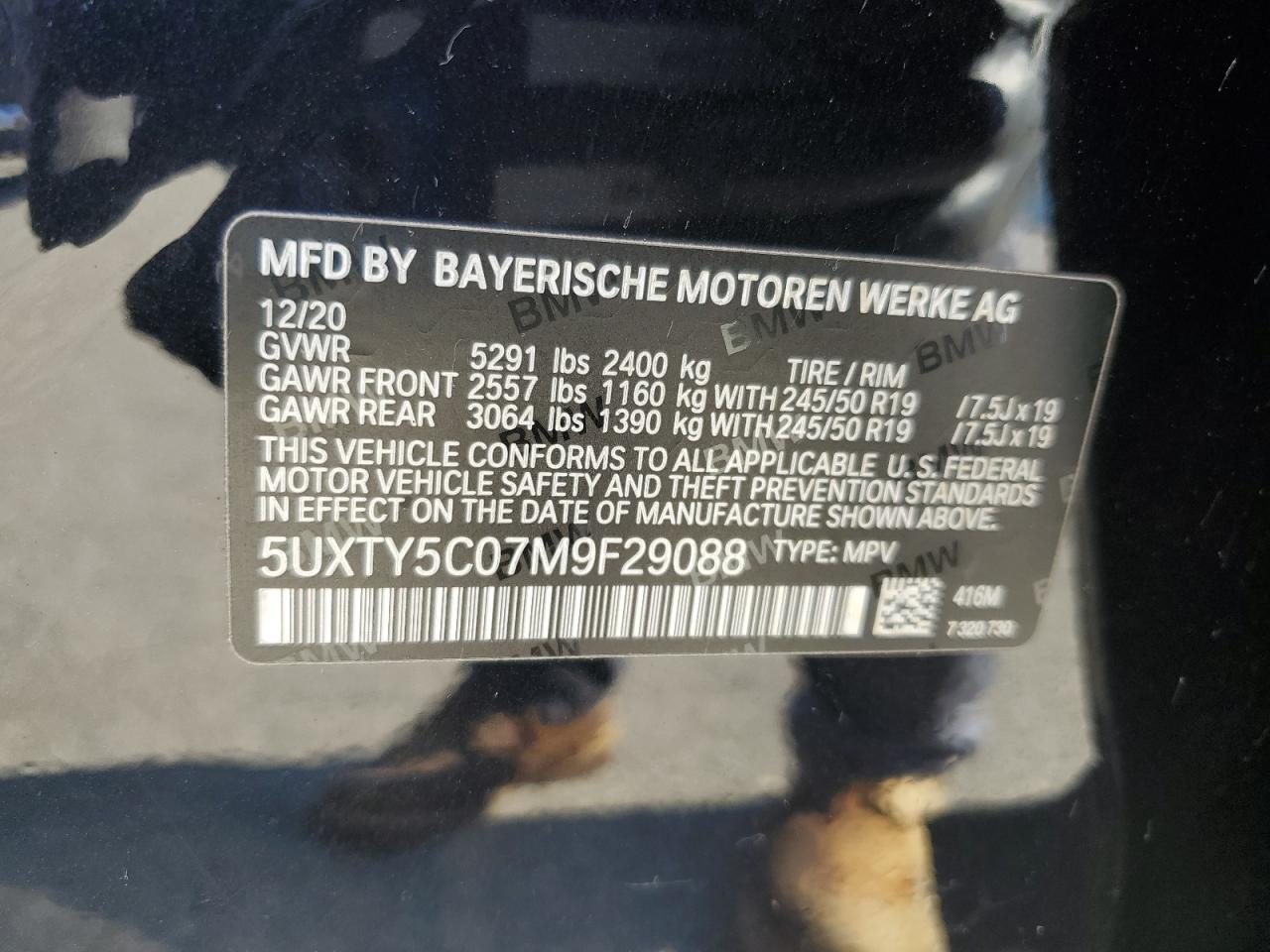 2021 BMW X3 xDrive30I VIN: 5UXTY5C07M9F29088 Lot: 64282125