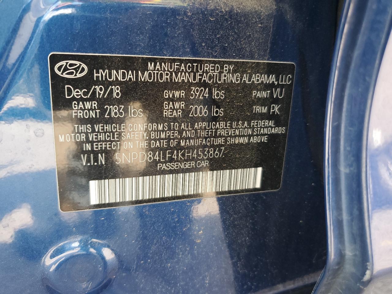 2019 Hyundai Elantra Sel VIN: 5NPD84LF4KH453867 Lot: 64689965