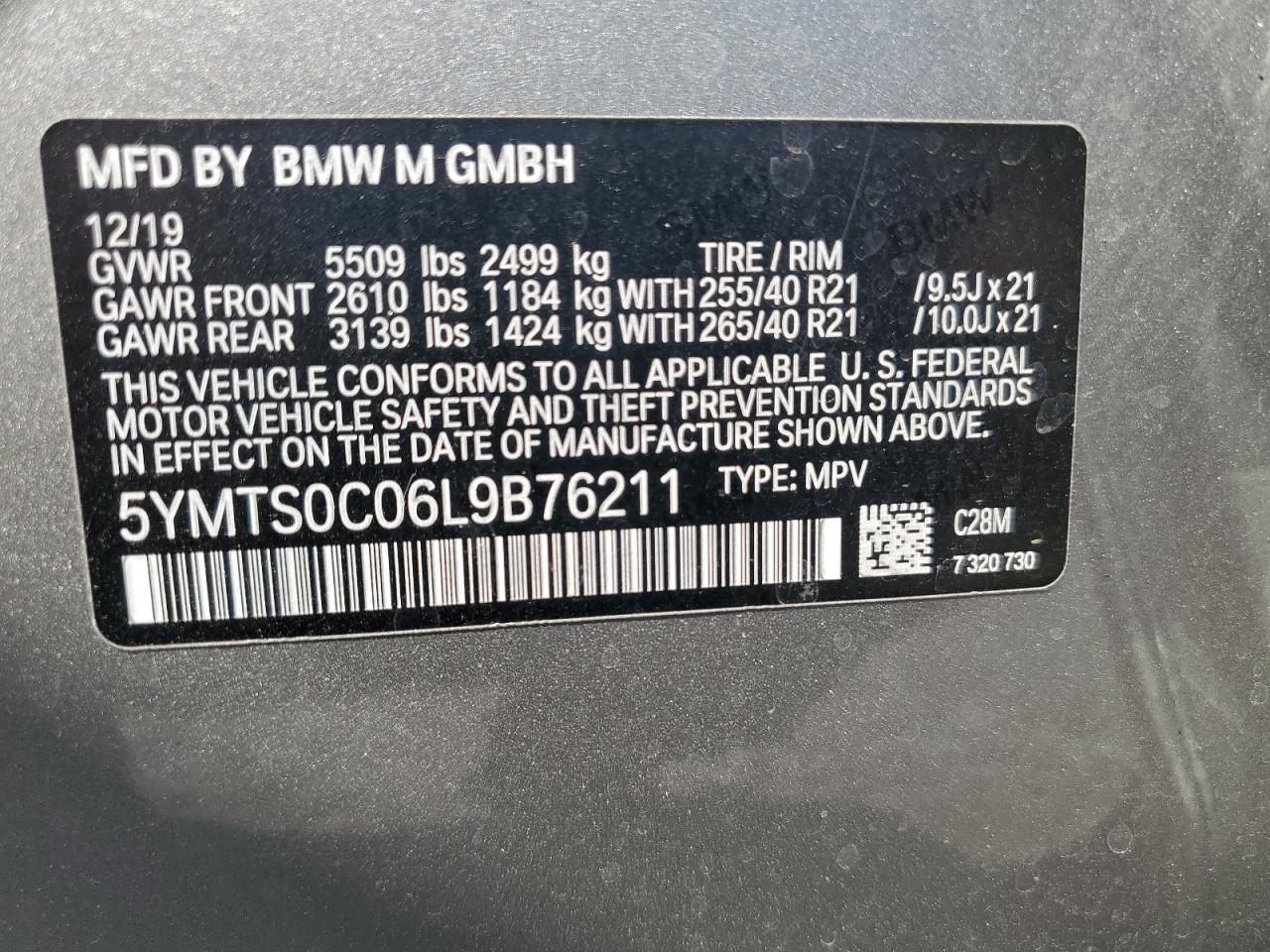 2020 BMW X3 M Competition VIN: 5YMTS0C06L9B76211 Lot: 67112715