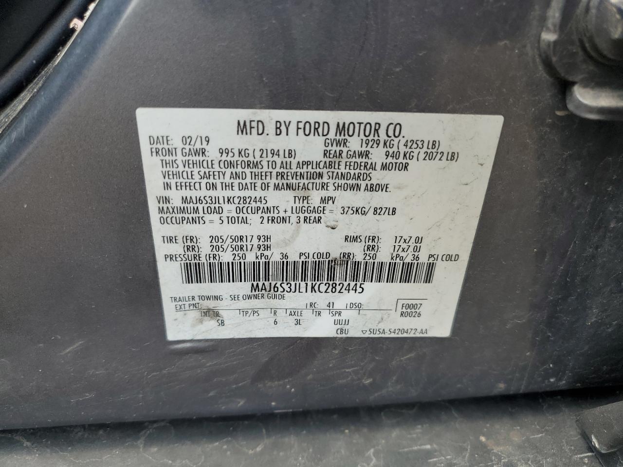 2019 Ford Ecosport Ses VIN: MAJ6S3JL1KC282445 Lot: 64109155