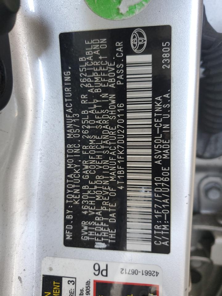 4t1bf1fk7du270116 4T1BF1FK7DU270116 2013 Toyota Camry L