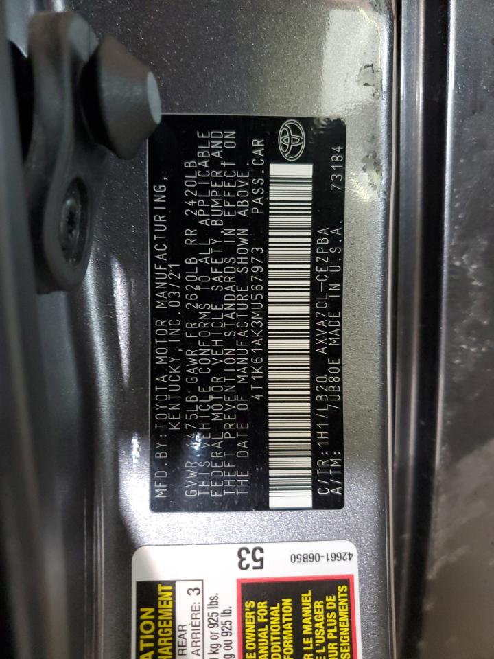 2021 Toyota Camry Xse VIN: 4T1K61AK3MU567973 Lot: 65230735