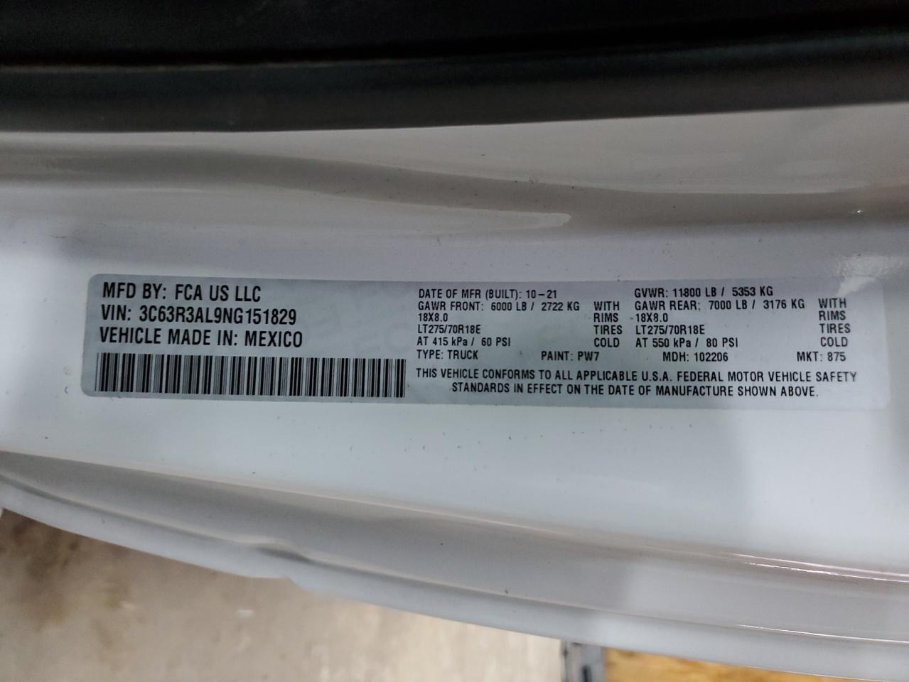 2022 Ram 3500 Tradesman VIN: 3C63R3AL9NG151829 Lot: 64663835