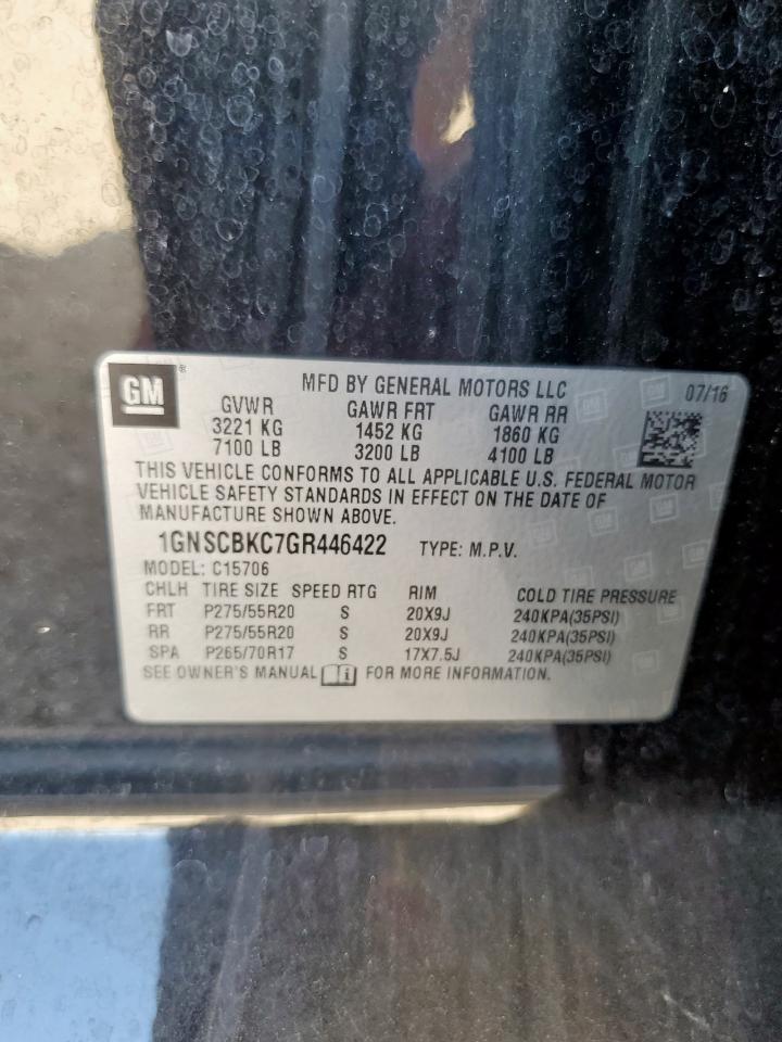 2016 Chevrolet Tahoe C1500 Lt VIN: 1GNSCBKC7GR446422 Lot: 66331355