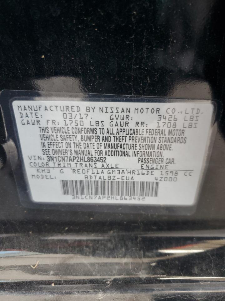 2017 Nissan Versa S VIN: 3N1CN7AP2HL863452 Lot: 62479005