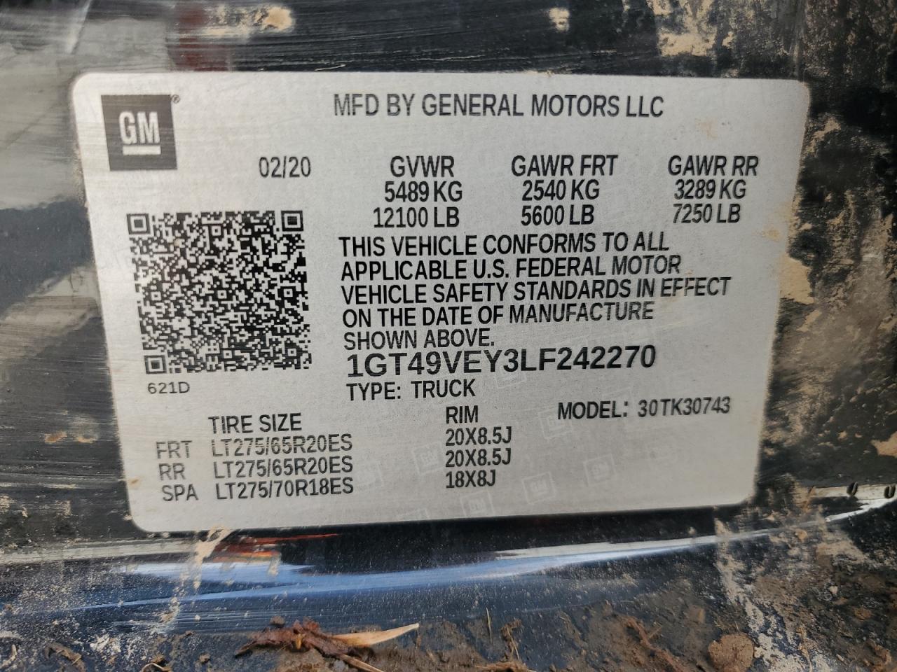 2020 GMC Sierra K3500 At4 VIN: 1GT49VEY3LF242270 Lot: 64486085