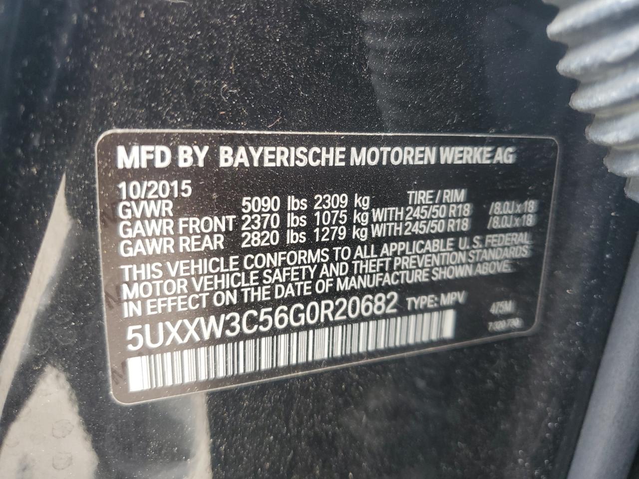 2016 BMW X4 xDrive28I VIN: 5UXXW3C56G0R20682 Lot: 64780545