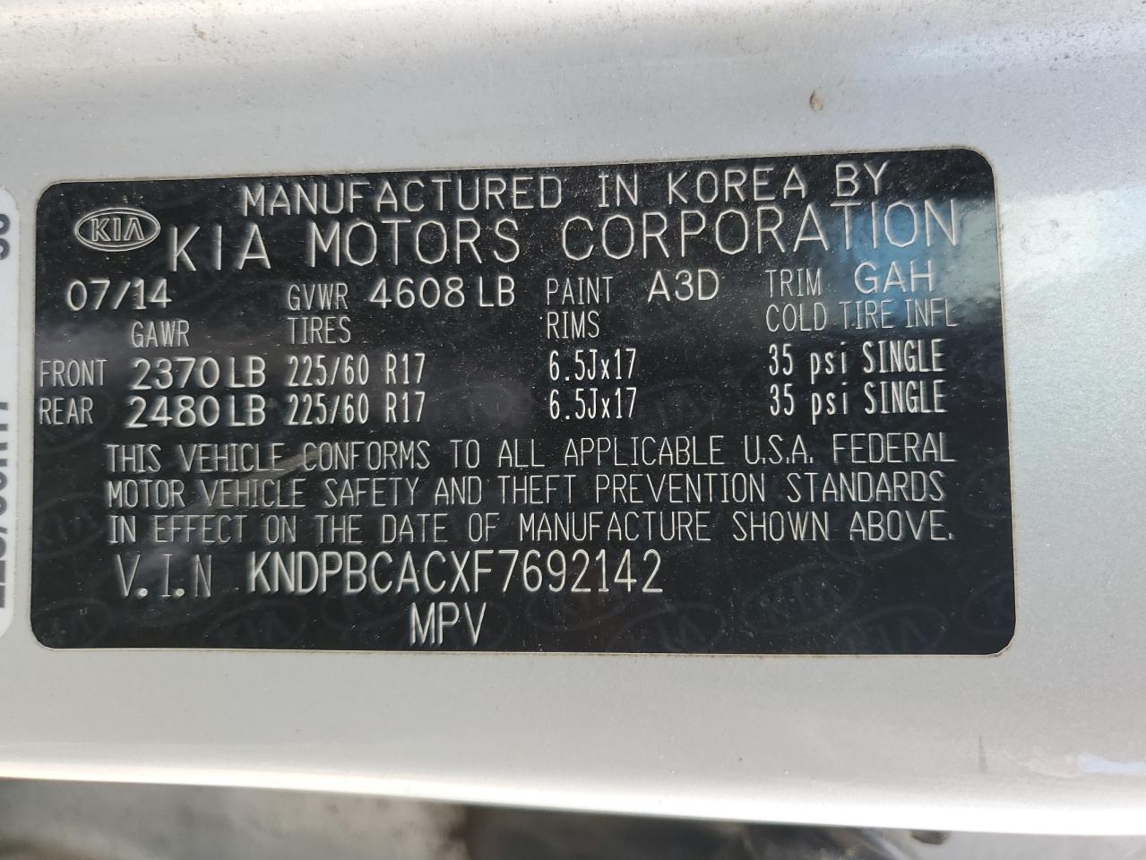 2015 Kia Sportage Lx VIN: KNDPBCACXF7692142 Lot: 66835135