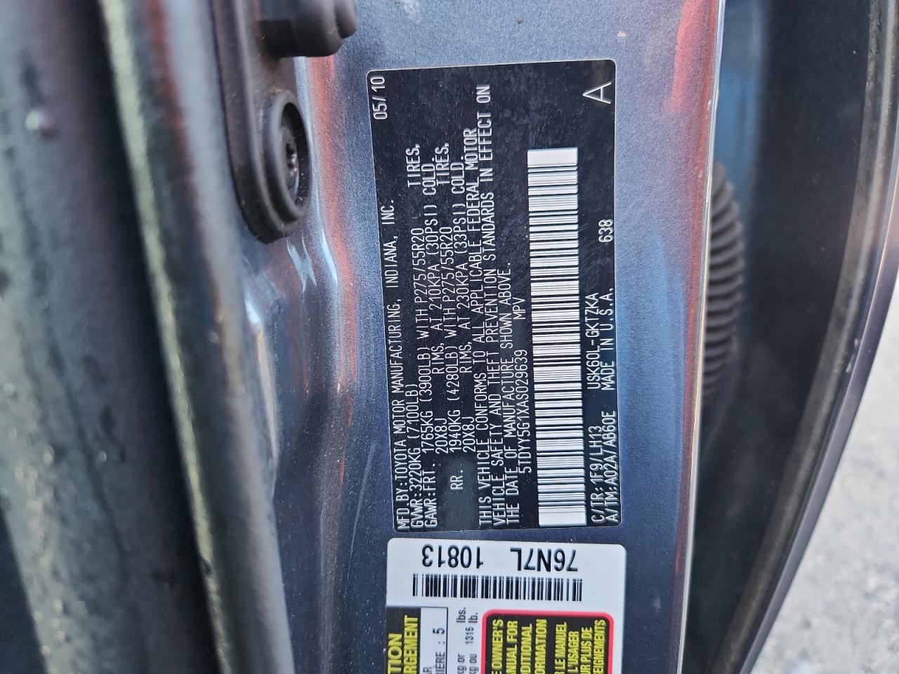 2010 Toyota Sequoia Platinum VIN: 5TDYY5G1XAS029639 Lot: 64479585