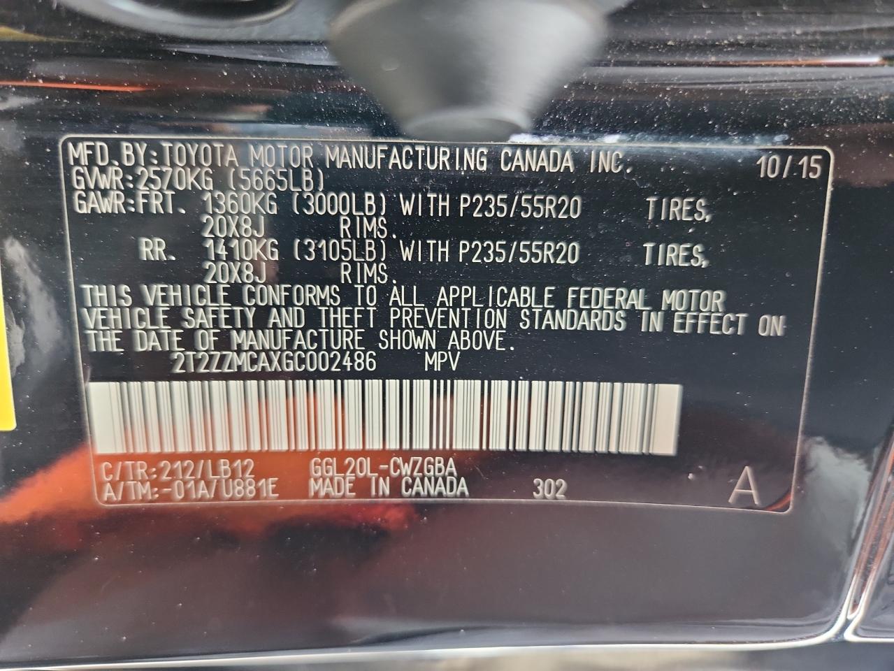 2016 Lexus Rx 350 VIN: 2T2ZZMCAXGC002486 Lot: 65414275