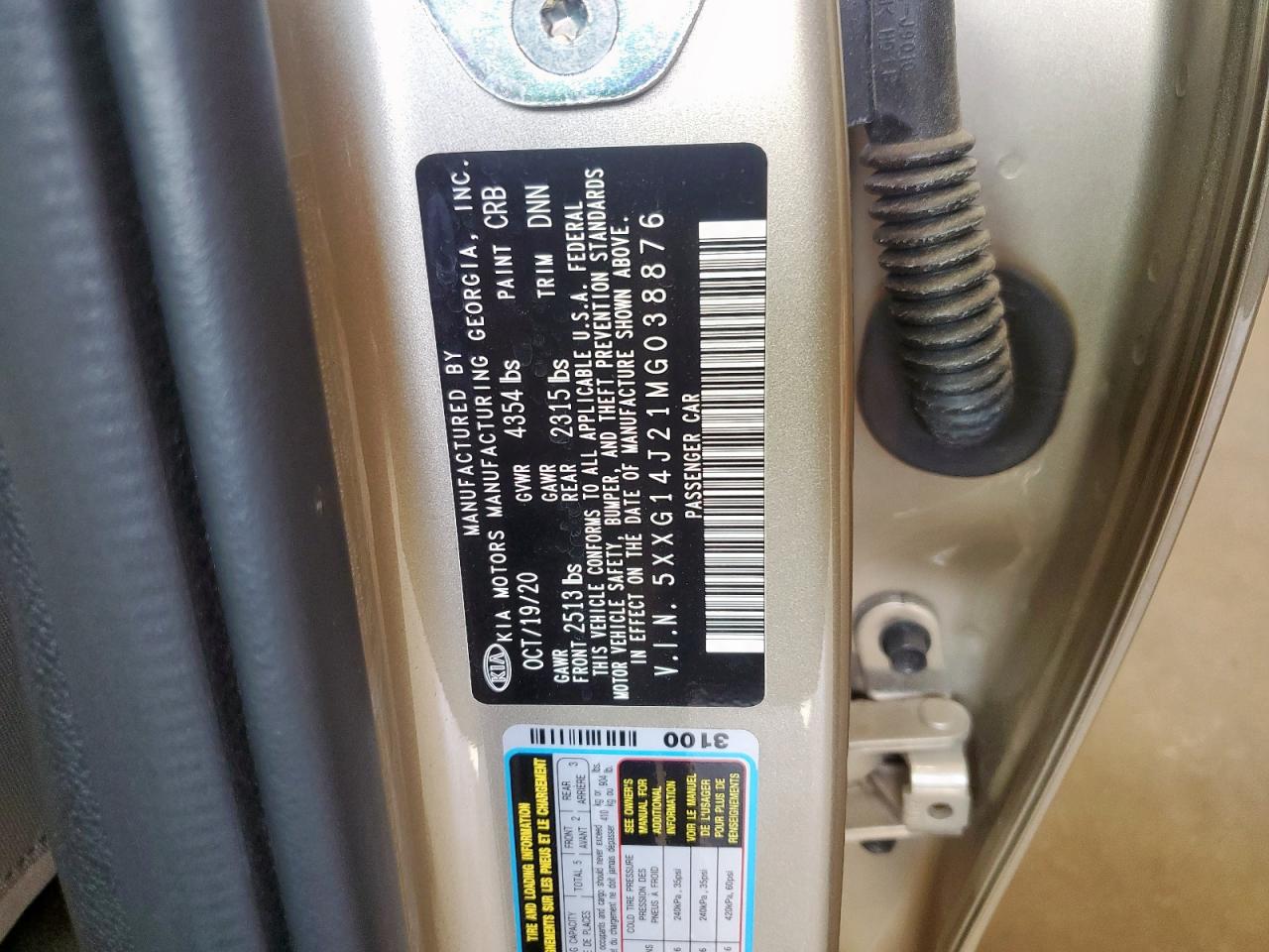 2021 Kia K5 Lxs VIN: 5XXG14J21MG038876 Lot: 62778245