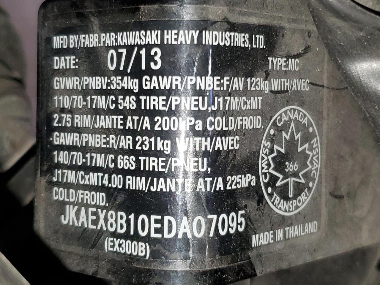 jkaex8b10eda07095 JKAEX8B10EDA07095 2014 Kawasaki Ex300 B