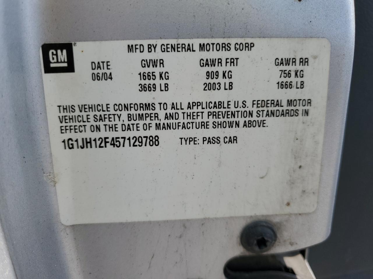 1g1jh12f457129788 1G1JH12F457129788 2005 Chevrolet Cavalier Ls Sport