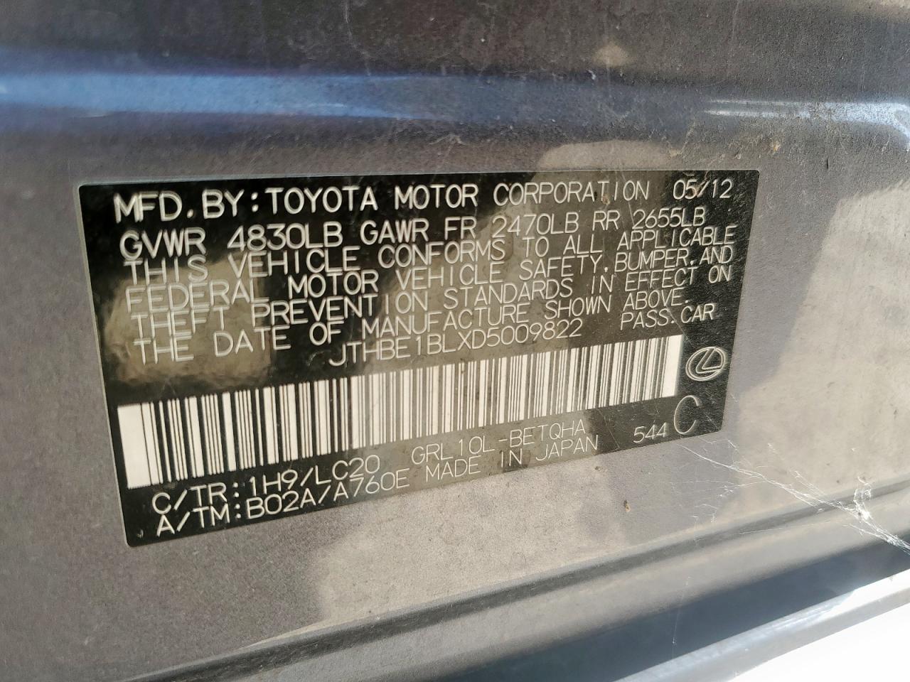 2013 Lexus Gs 350 VIN: JTHBE1BLXD5009822 Lot: 63584935