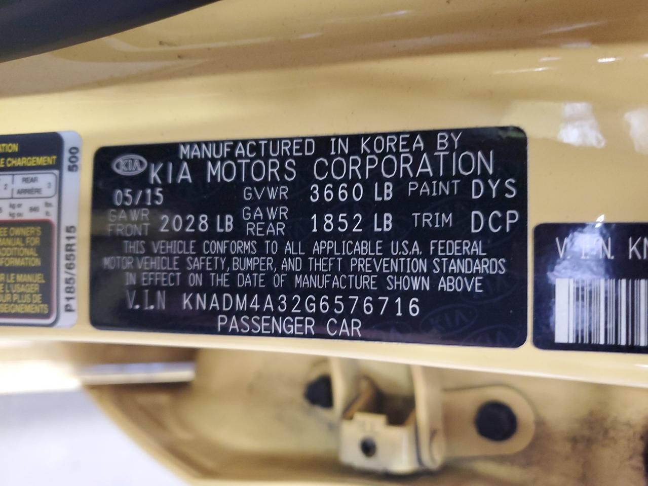 2016 Kia Rio Lx VIN: KNADM4A32G6576716 Lot: 65699235