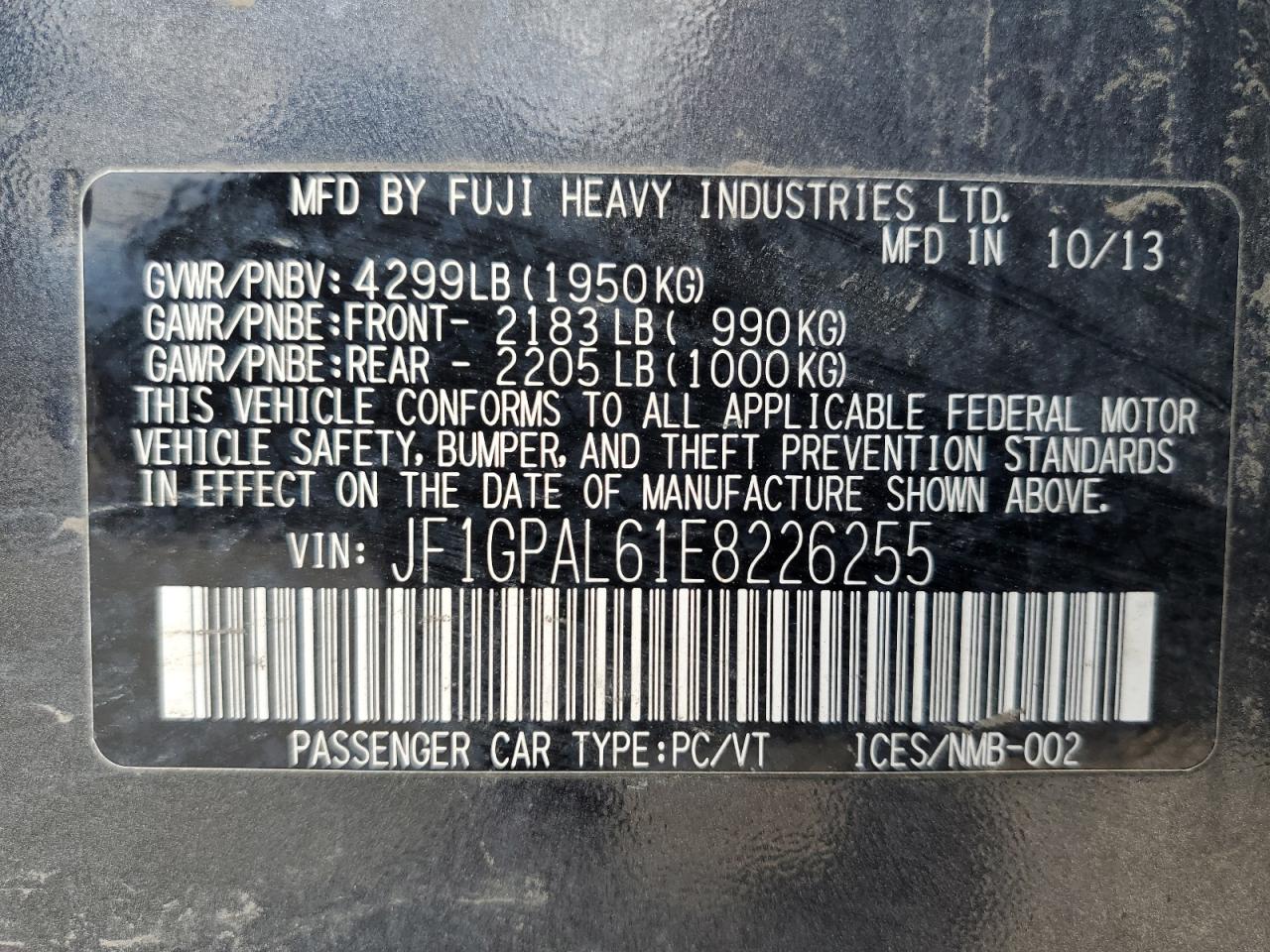 2014 Subaru Impreza Sport Premium VIN: JF1GPAL61E8226255 Lot: 64820705