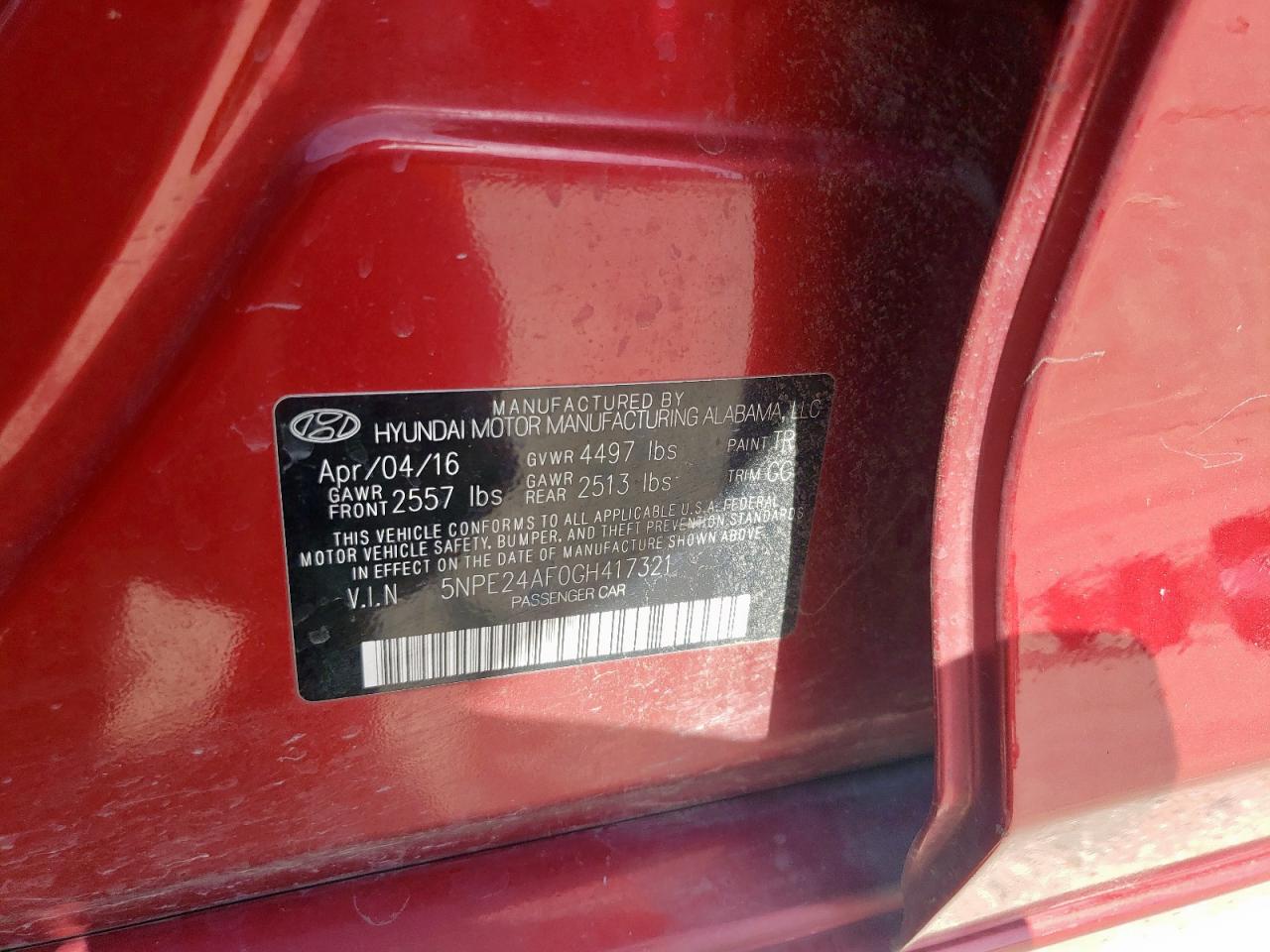 2016 Hyundai Sonata Se VIN: 5NPE24AF0GH417321 Lot: 65433535