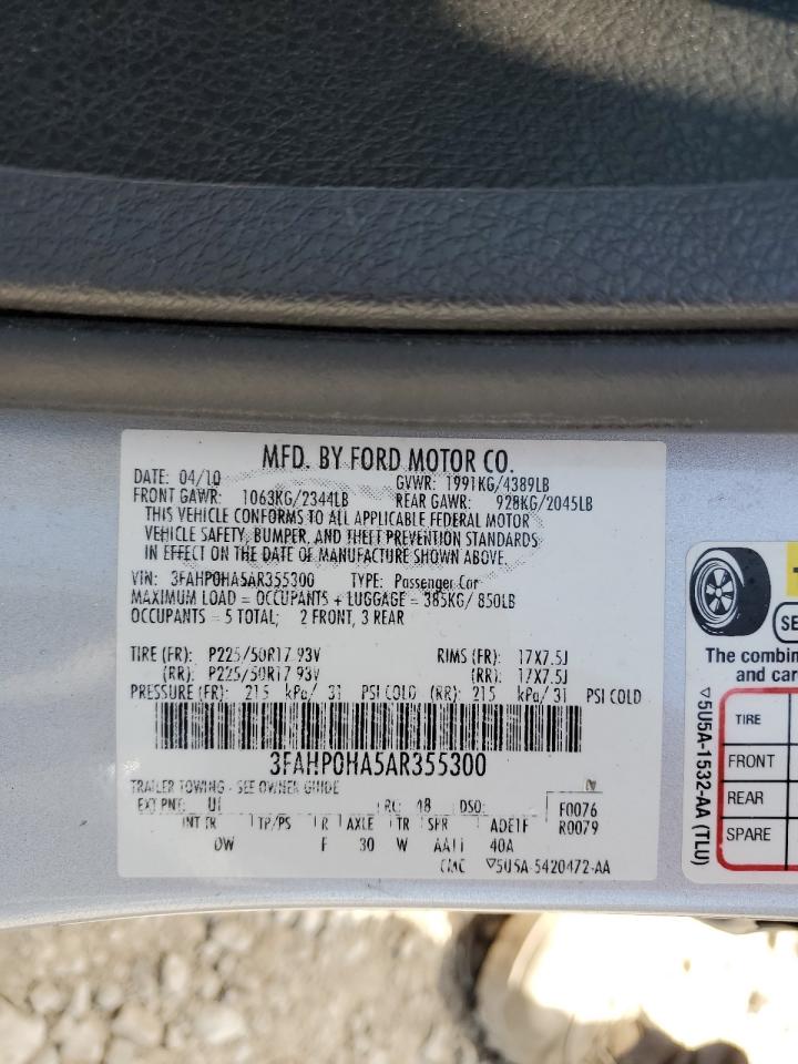 2010 Ford Fusion Se VIN: 3FAHP0HA5AR355300 Lot: 64214665