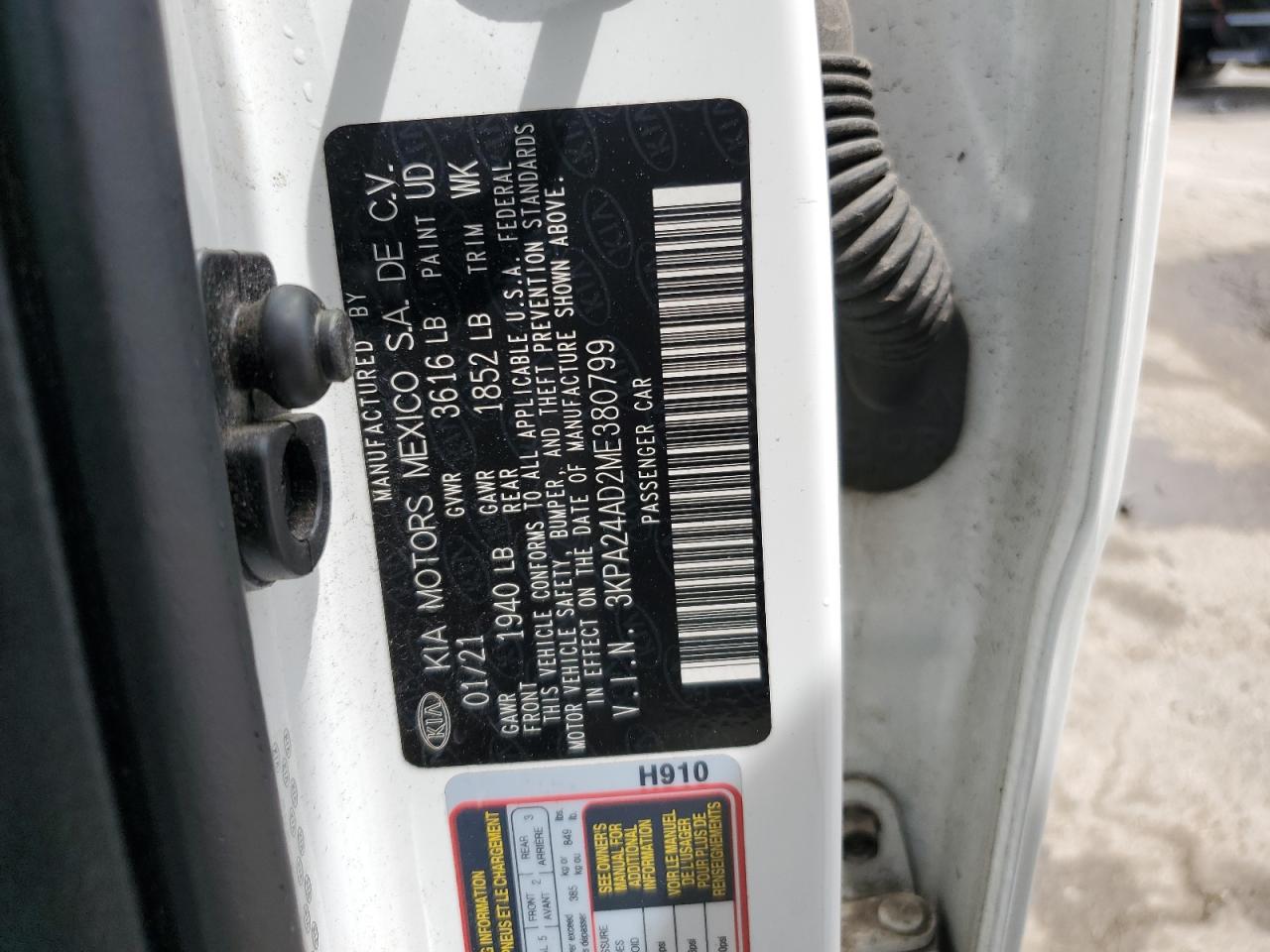 2021 Kia Rio Lx VIN: 3KPA24AD2ME380799 Lot: 64193785