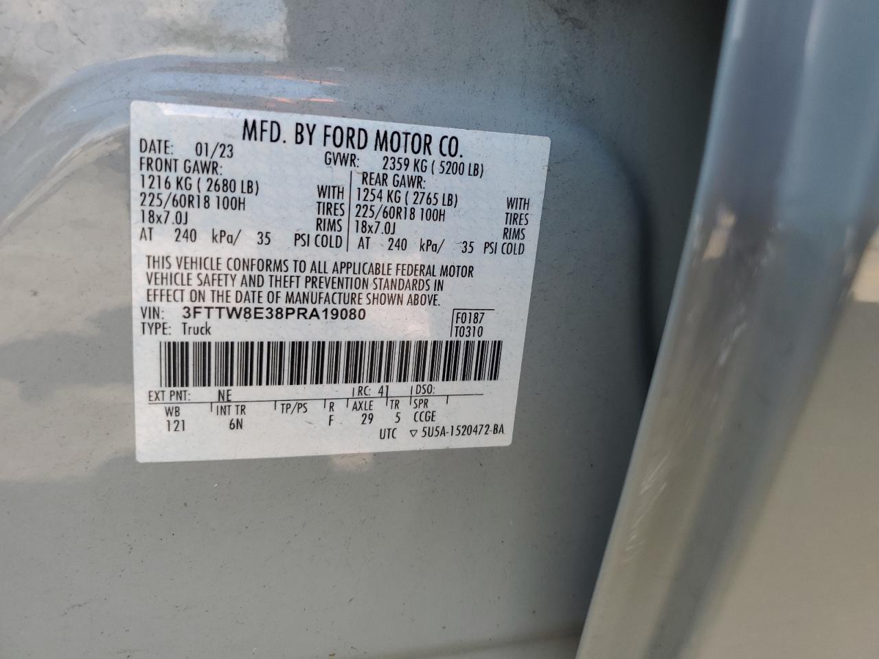2023 Ford Maverick Xl VIN: 3FTTW8E38PRA19080 Lot: 63827125