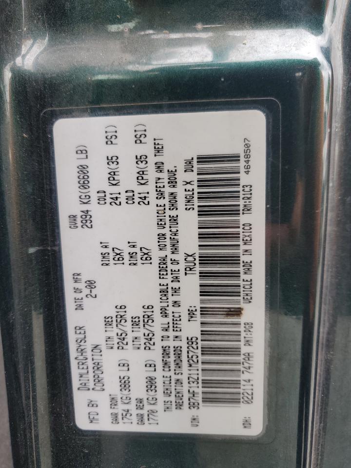 2001 Dodge Ram 1500 VIN: 3B7HF13Z11M257295 Lot: 63613715