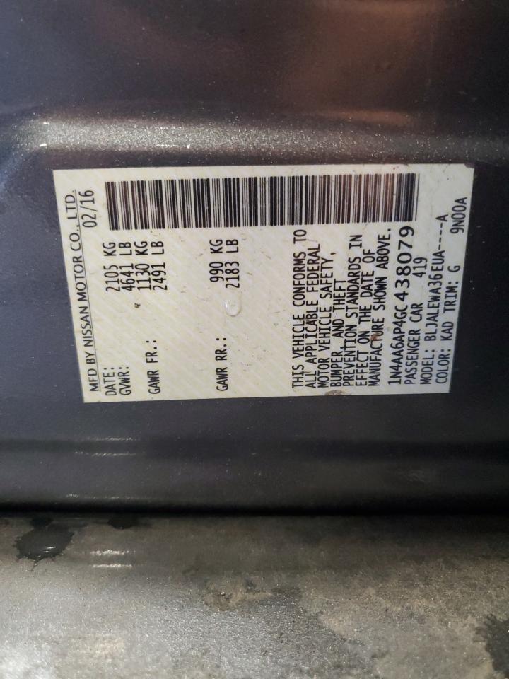 2016 Nissan Maxima 3.5S VIN: 1N4AA6AP4GC438079 Lot: 64576105
