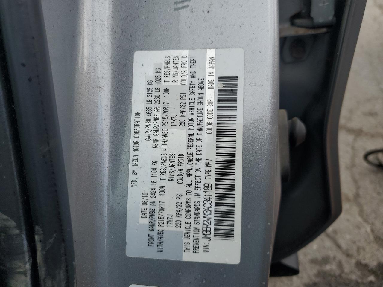 2010 Mazda Cx-7 VIN: JM3ER2WM3A0341189 Lot: 63941025