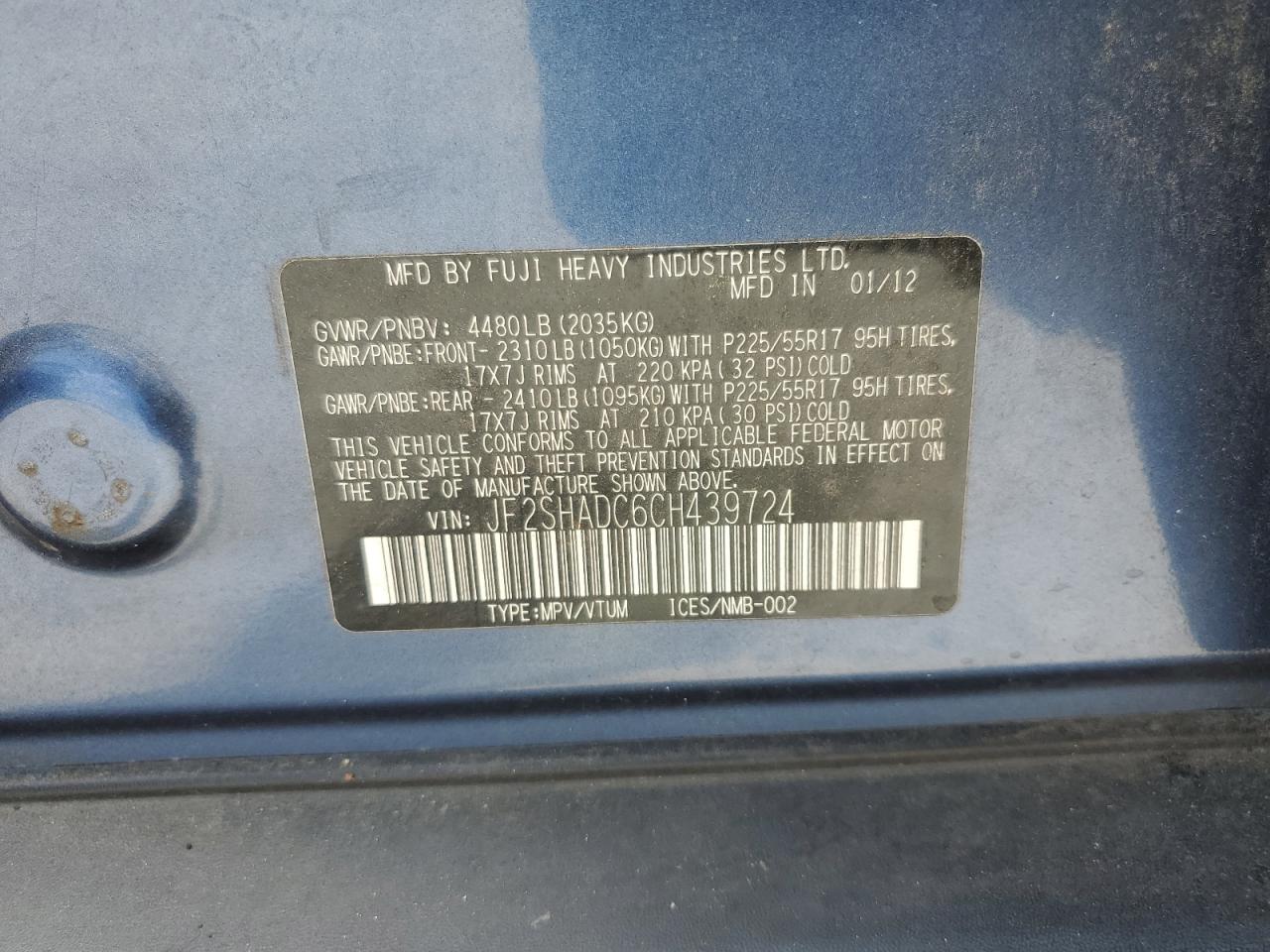 2012 Subaru Forester 2.5X Premium VIN: JF2SHADC6CH439724 Lot: 64412925