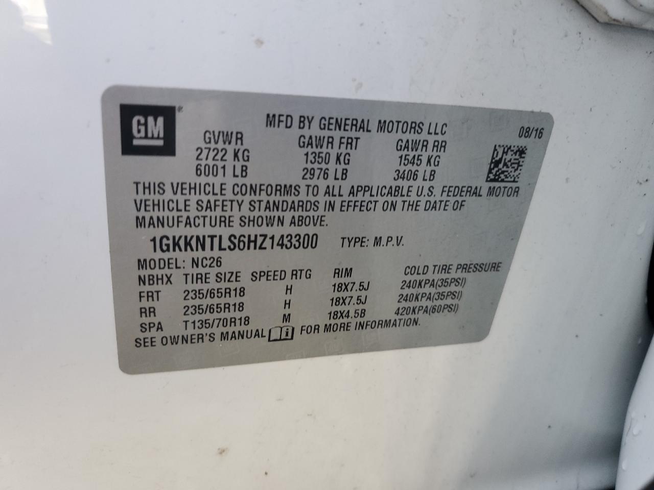 2017 GMC Acadia All Terrain VIN: 1GKKNTLS6HZ143300 Lot: 62777385