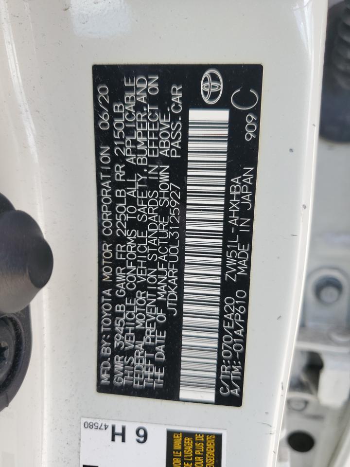2020 Toyota Prius L VIN: JTDKARFU0L3125927 Lot: 63796095