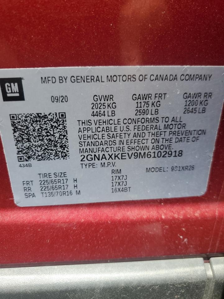 2021 Chevrolet Equinox Lt VIN: 2GNAXKEV9M6102918 Lot: 57498715