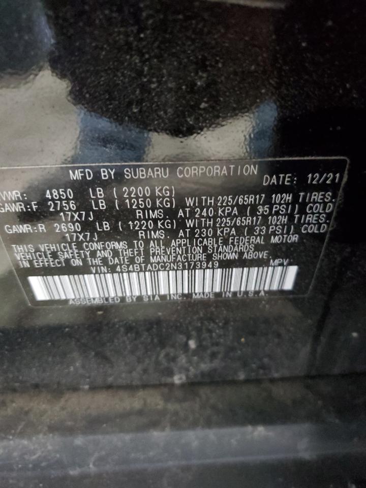 2022 Subaru Outback Premium VIN: 4S4BTADC2N3173949 Lot: 65248845