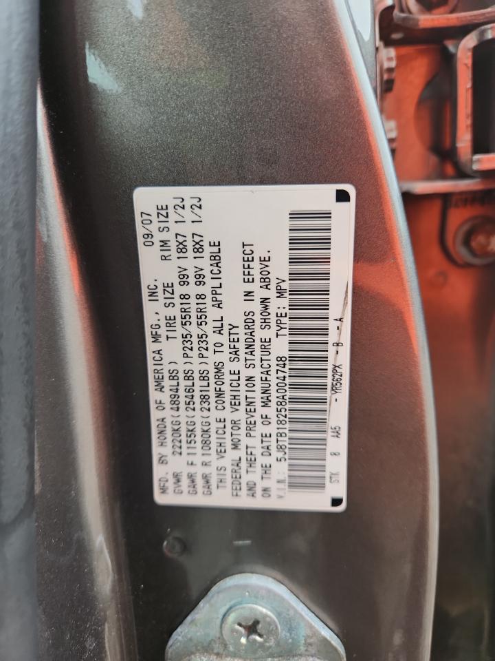 2008 Acura Rdx VIN: 5J8TB18258A004748 Lot: 64068325