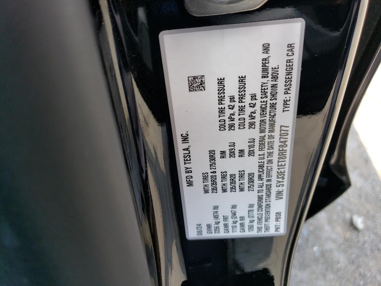 2024 Tesla Model 3 VIN: 5YJ3E1ET8RF847077 Lot: 64557705