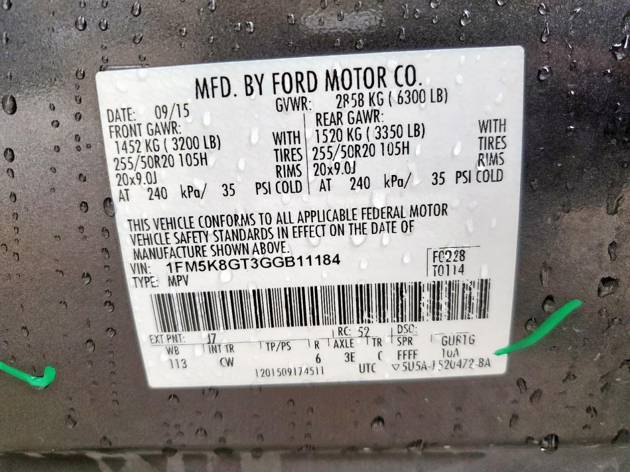 2016 Ford Explorer Sport VIN: 1FM5K8GT3GGB11184 Lot: 63818395