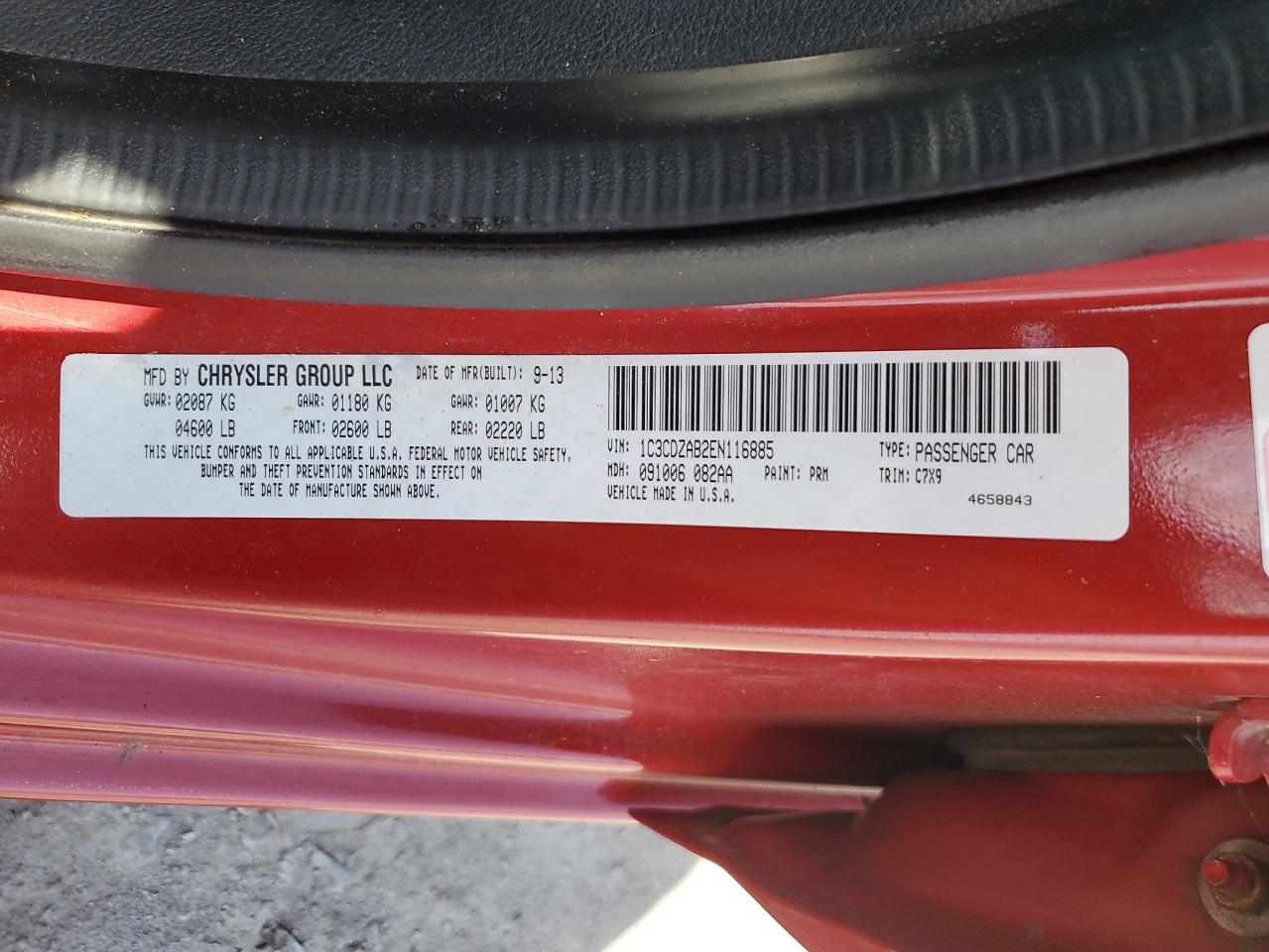 2014 Dodge Avenger Se VIN: 1C3CDZAB2EN116885 Lot: 64221485