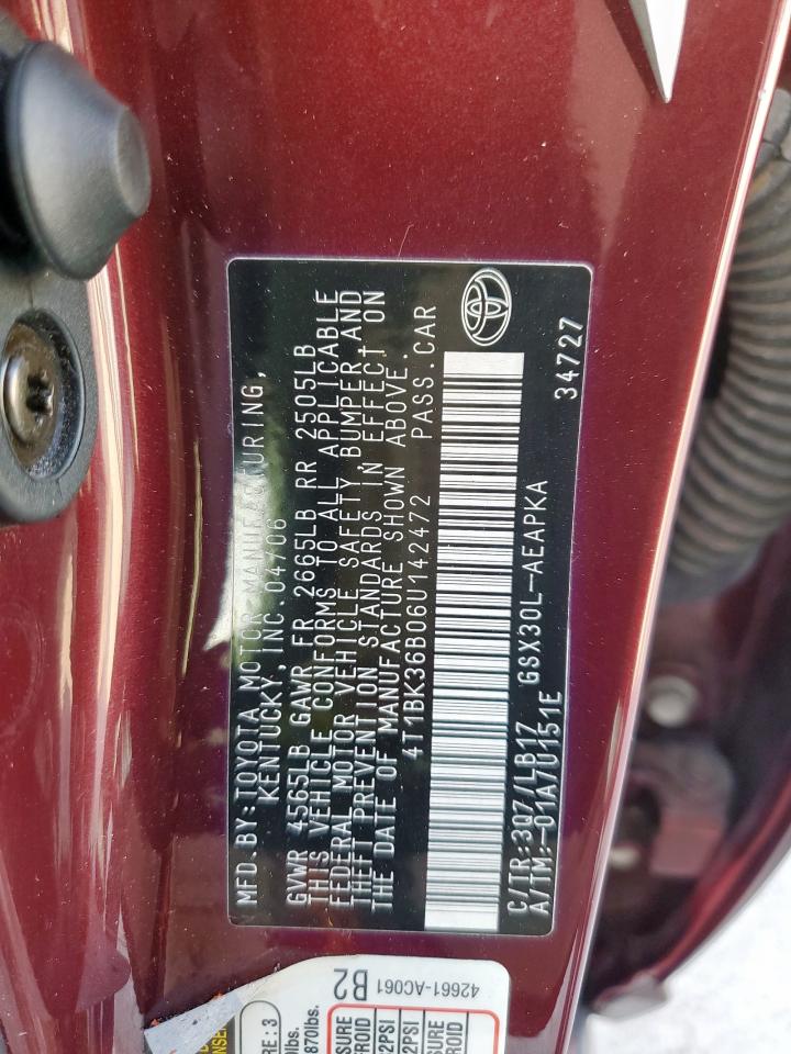2006 Toyota Avalon Xl VIN: 4T1BK36B06U142472 Lot: 65517105