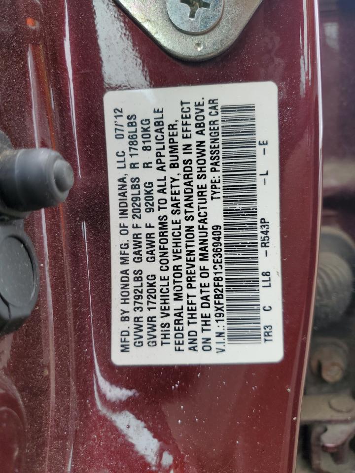2012 Honda Civic Ex VIN: 19XFB2F81CE369409 Lot: 64356515
