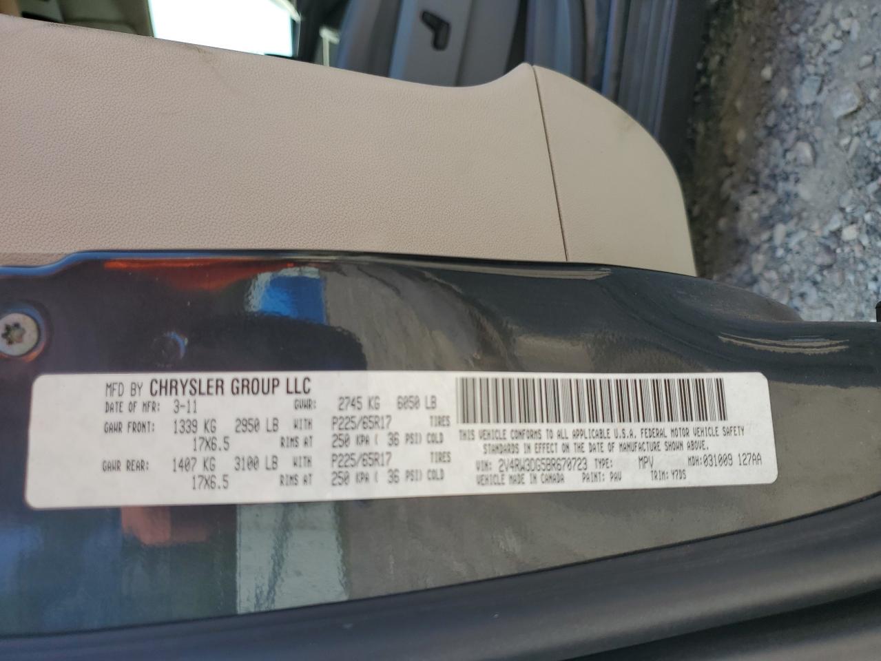 2011 Volkswagen Routan Se VIN: 2V4RW3DG5BR670723 Lot: 63796935