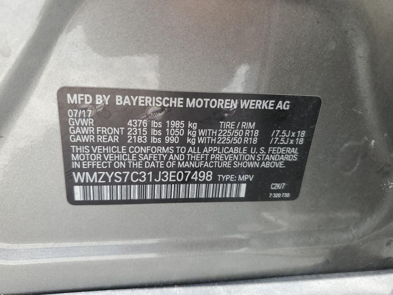 WMZYS7C31J3E07498 2018 Mini Cooper Countryman