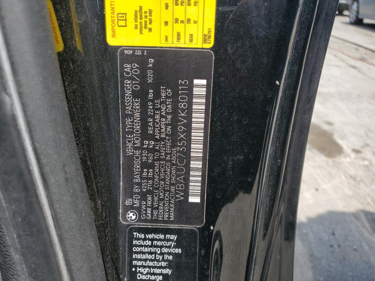 2009 BMW 135 I VIN: WBAUC735X9VK80113 Lot: 62851215