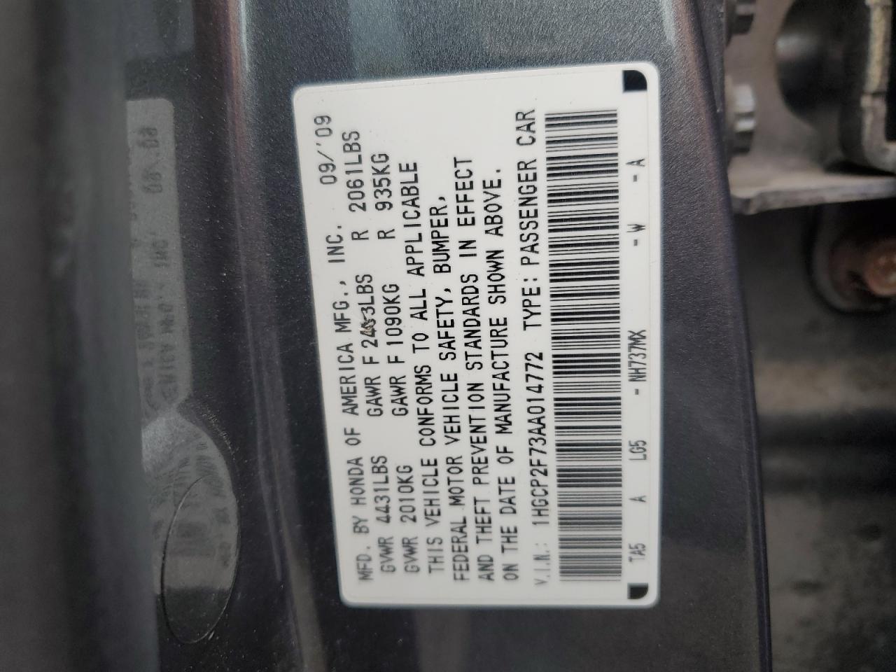 2010 Honda Accord Ex VIN: 1HGCP2F73AA014772 Lot: 65013335
