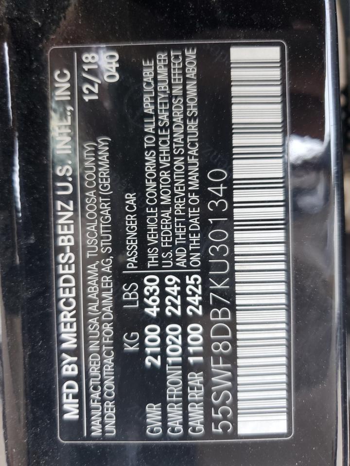 2019 Mercedes-Benz C 300 VIN: 55SWF8DB7KU301340 Lot: 64087995