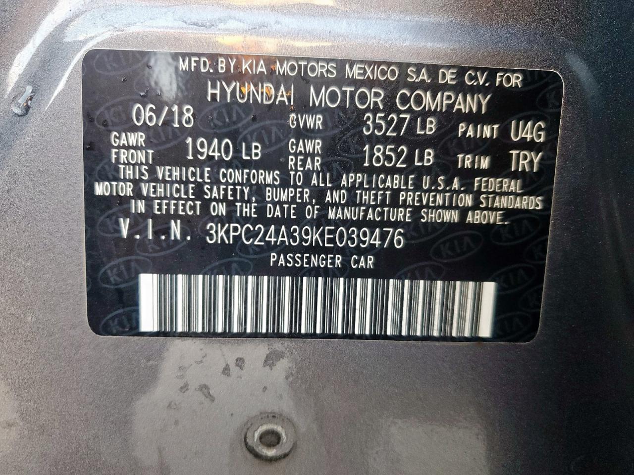 2019 Hyundai Accent Se VIN: 3KPC24A39KE039476 Lot: 65615645