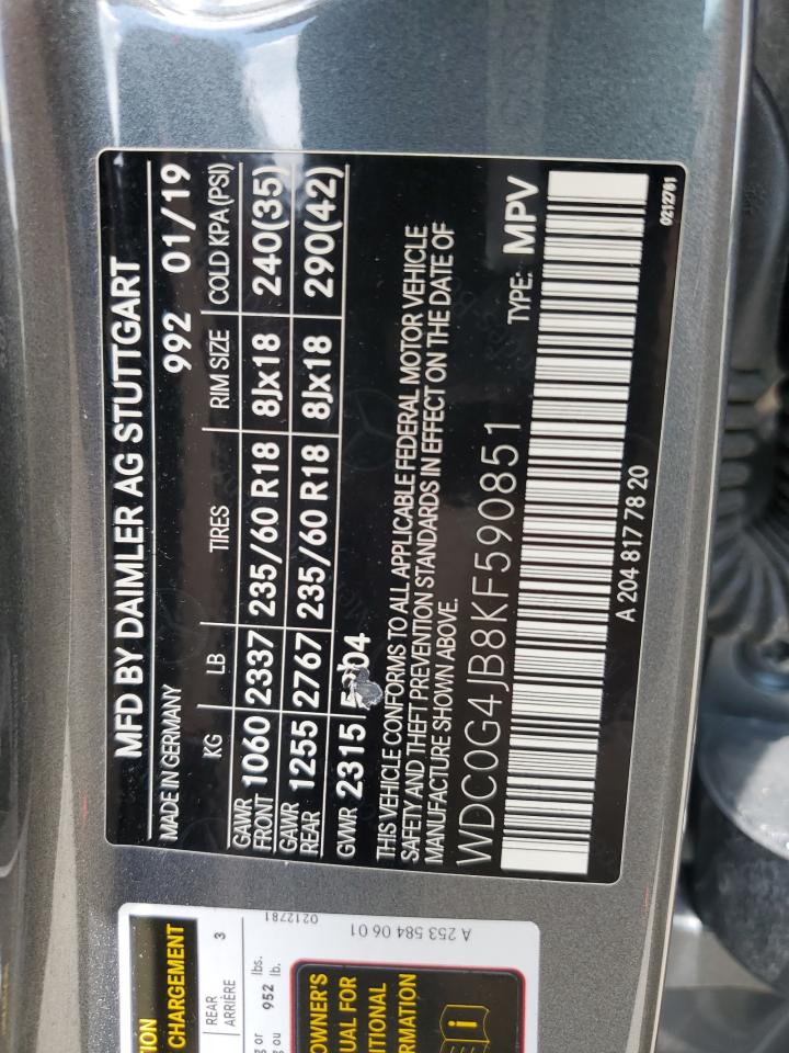 2019 Mercedes-Benz Glc 300 VIN: WDC0G4JB8KF590851 Lot: 64486295