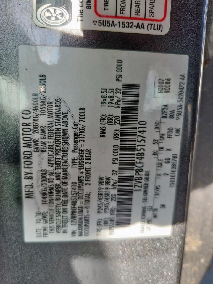 2011 Ford Mustang Gt VIN: 1ZVBP8CF4B5157410 Lot: 63931815
