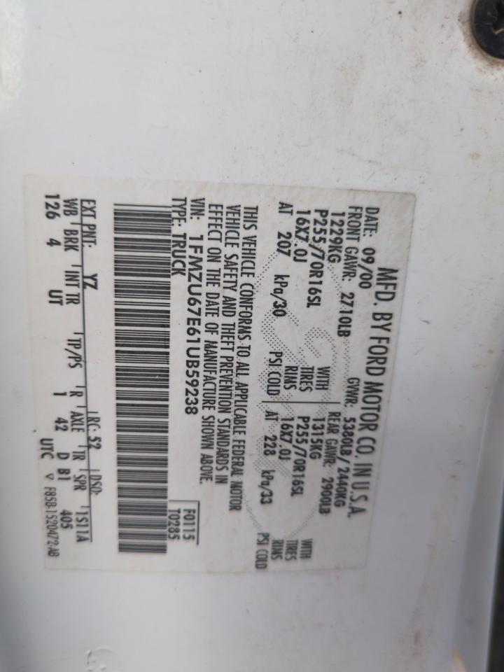 2001 Ford Explorer Sport Trac VIN: 1FMZU67E61UB59238 Lot: 65259495