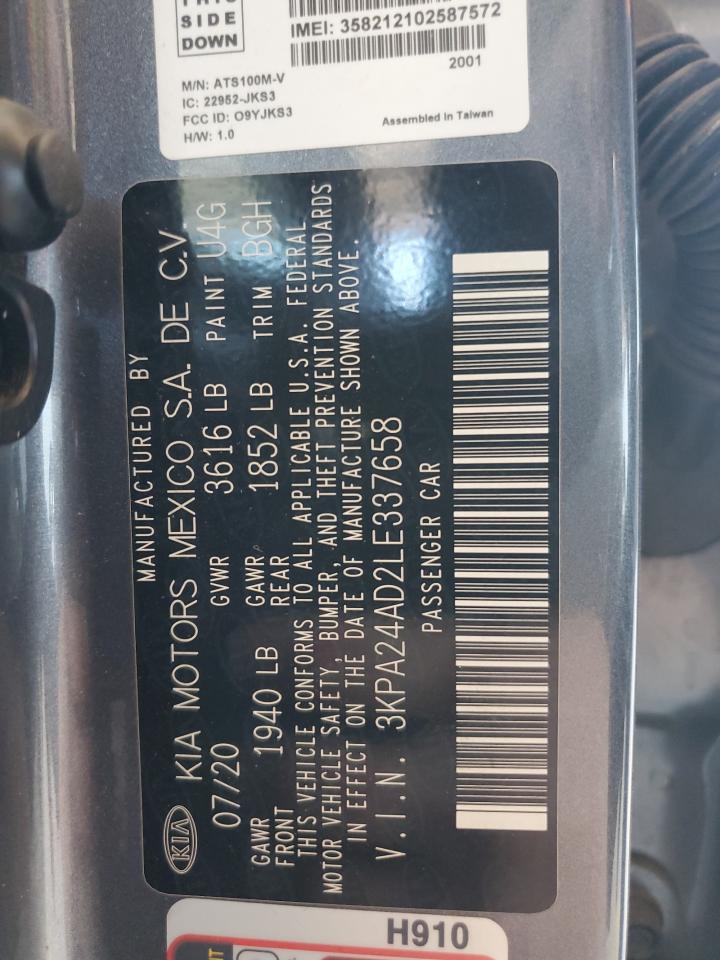 2020 Kia Rio Lx VIN: 3KPA24AD2LE337658 Lot: 63875435