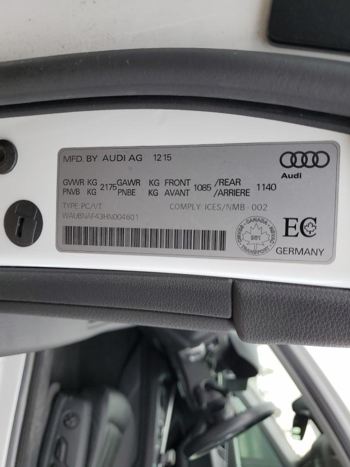 2017 Audi A4 Progressiv VIN: WAUBNAF43HN004601 Lot: 63912015